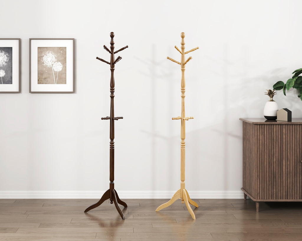 Dark Brown Finish Classic Coat Rack Solid Wood, 10 Hooks Coat Hanger Stand Entryway Home Furniture 1pc - Grand Goldman Shop