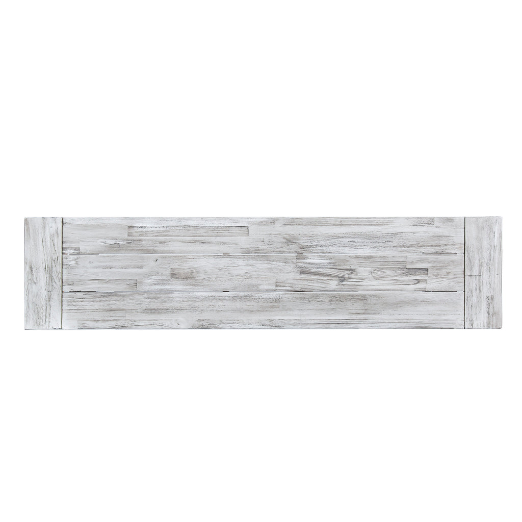 Tranquilizer Outdoor Acacia Wood Bench with Slat Panel Design, Sandblasted Light Gray + Black - Grand Goldman Shop