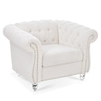 Modern Teddy Velvet 1 Seater Sofa for Living Room, White, Acrylic Legs, 38.98'W x 32.09'D x 28.35'H - Grand Goldman Shop