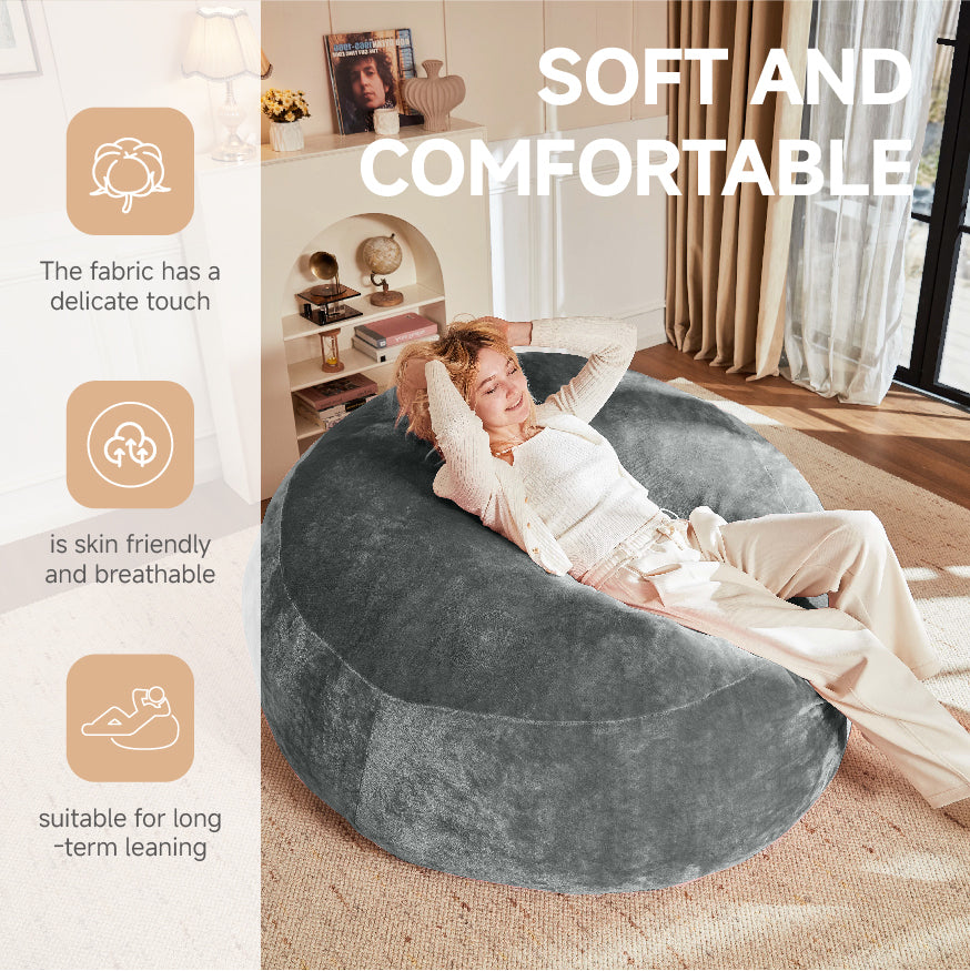 6FT bean bag chair, memory foam filling, adult and teen bean bag chair, soft sofa with removable flannel cover, round sofa for living room, bedroom, college dorm. - Grand Goldman Shop