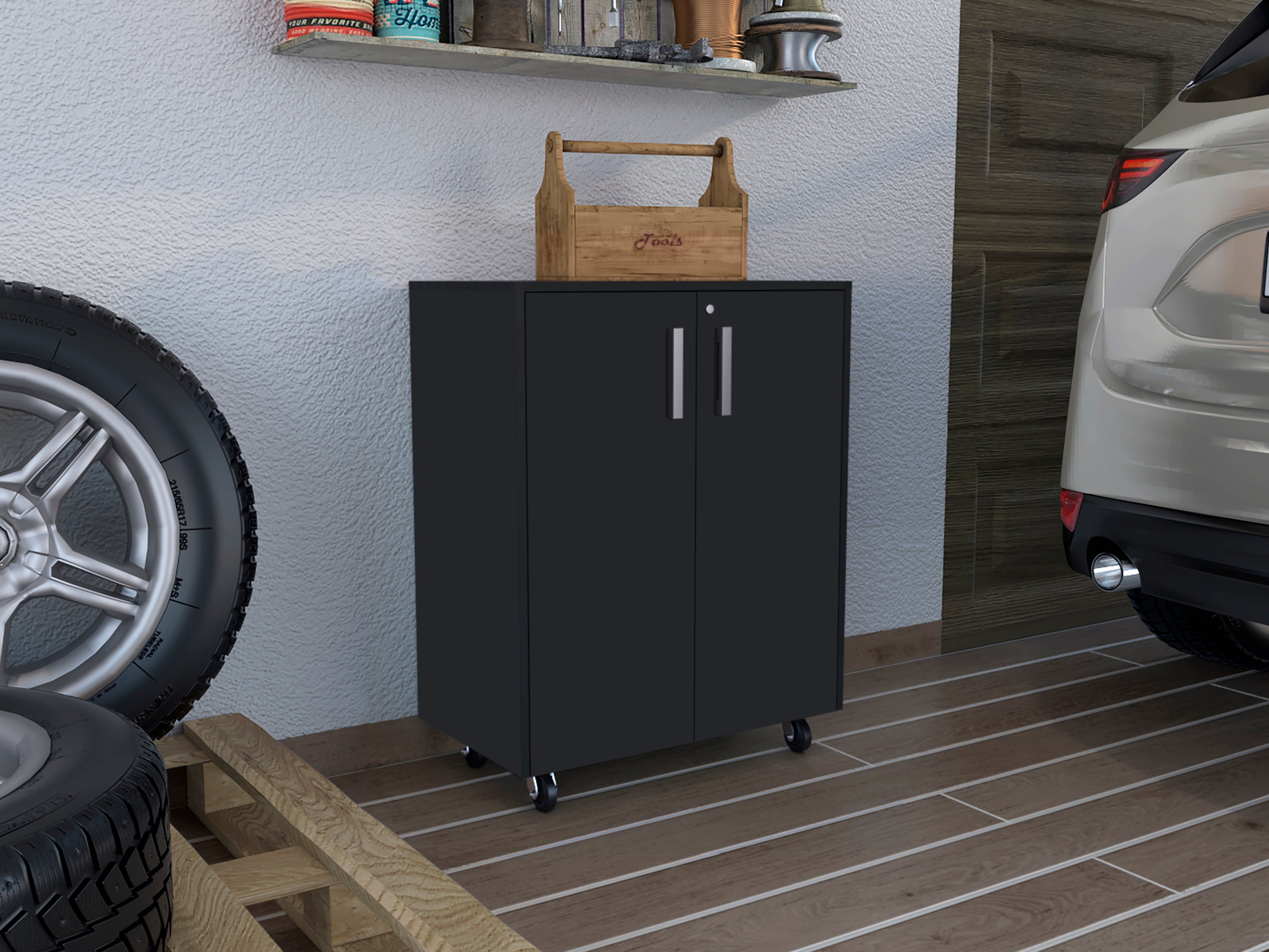 Storage Cabinet Lions, Double Door and Casters, Black Wengue Finish - Grand Goldman