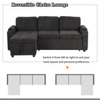 Black Convertible L-shaped Sofa Couch with Storage, Cup Holders, USB Ports, Chenille Fabric, 83.5' - Grand Goldman Shop