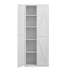 White Metal Adjustable 2-Door Storage Cabinet with Powder-Coated Steel, Tall Kitchen Pantry Cabinet with Adjustable Shelves f
