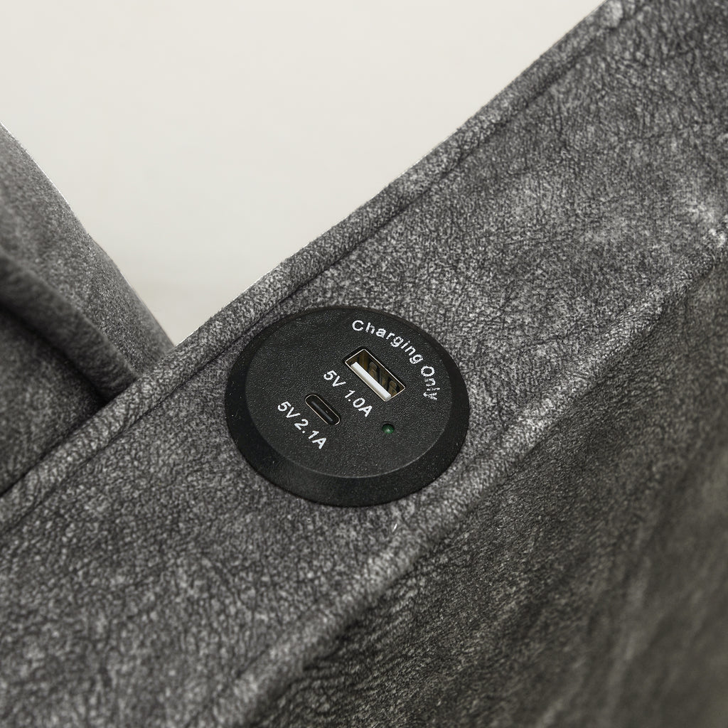 Grey Velvet Mid-Century Style Twin Upholstered Daybed with Pop-Up Trundle and USB Charging Armrest - Grand Goldman Shop