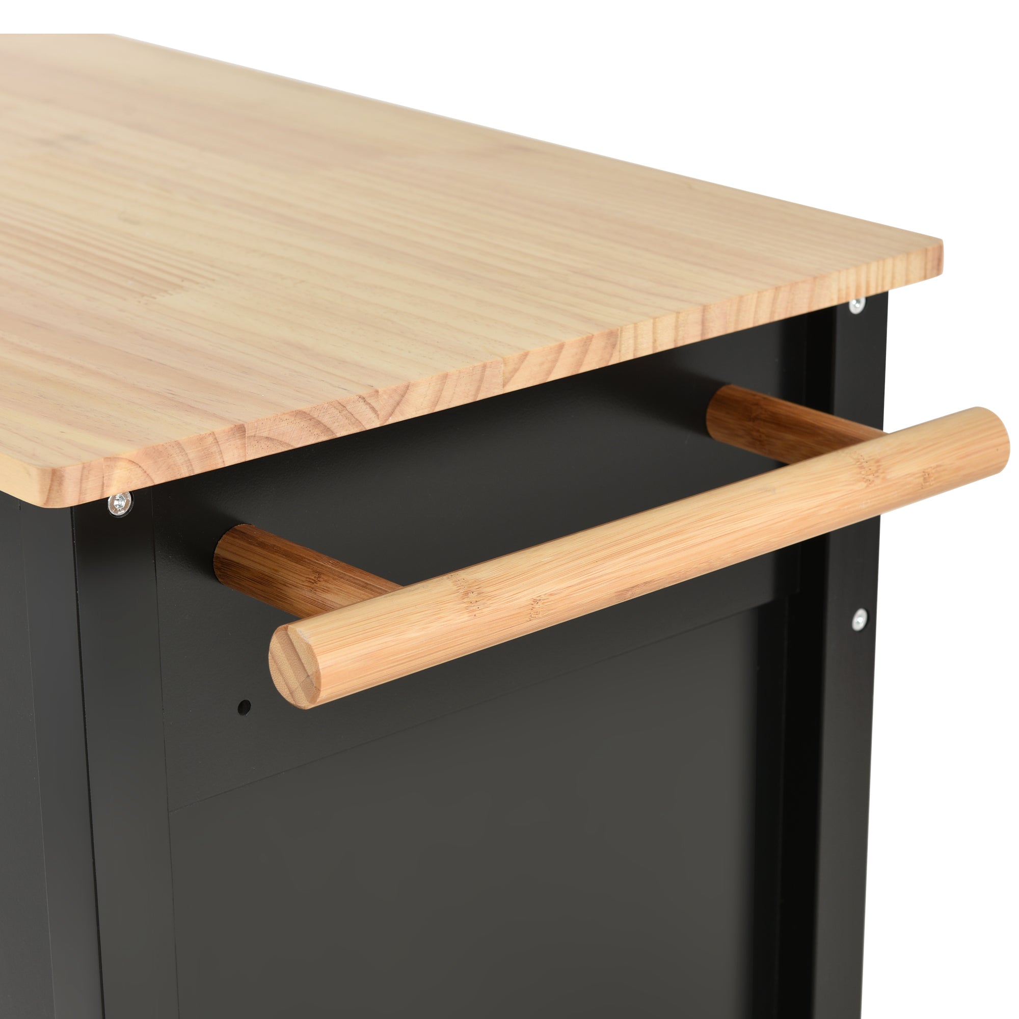 Kitchen Island Cart with Solid Wood Top and Locking Wheels,54.3 Inch Width,4 Door Cabinet and Two Drawers,Spice Rack, Towel Rack (Black) - Grand Goldman Shop