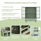 Minimalism Buffet Cabinet with Double Glass Doors and Drawer, Modern Wooden Storage Sideboard Cupboard, Mint Green, MDF and Solid Wood, 28''x15''x36.22'' - Grand Goldman Shop