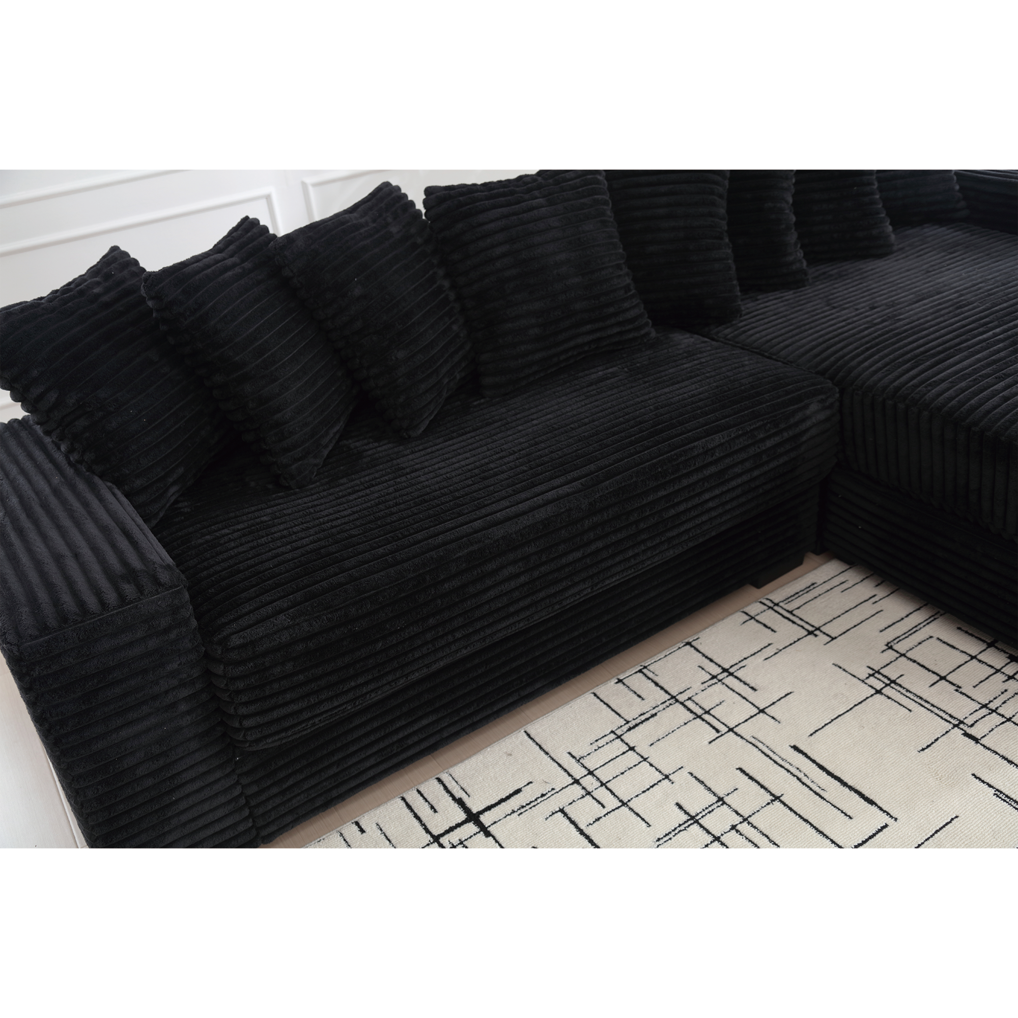 [NEW ARRIVED] [VIDEO PROVIDED] Oversized Two-Piece  Couches,  L Shaped Sofa, Corduroy, Right Chaise Daybed,with Armrests,Eight Throw Pillows,Corner Sofa,Easy To Assemble,  Black - Grand Goldman Shop