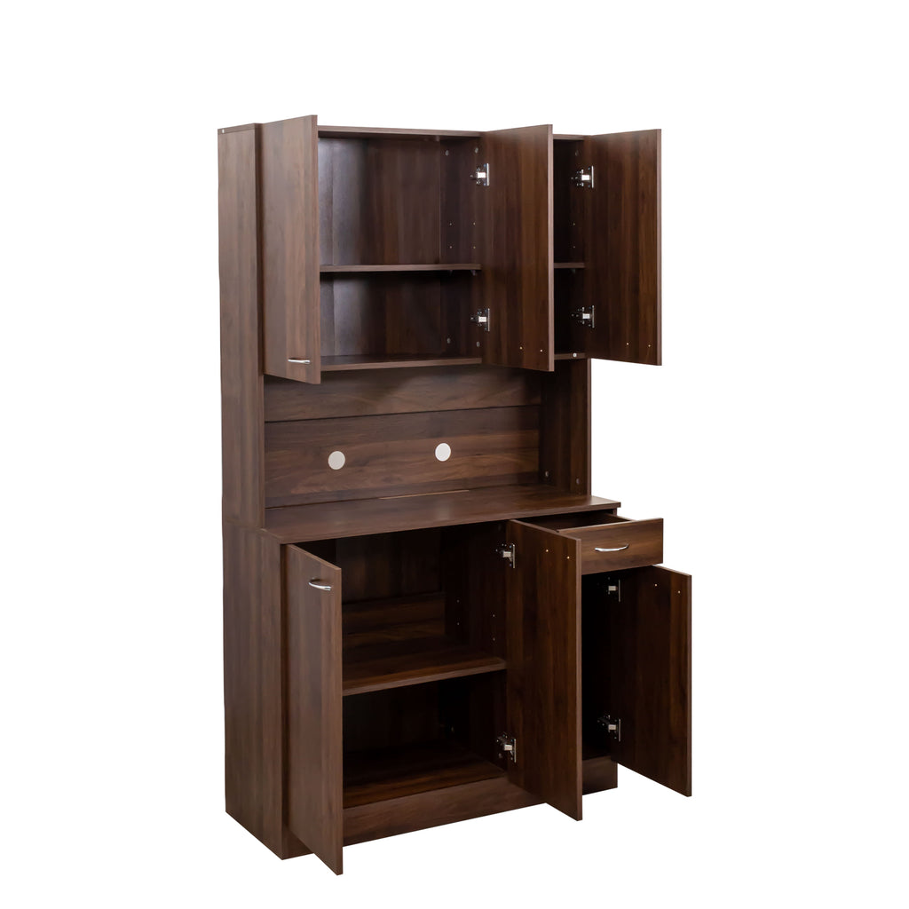 70.87' Tall Wardrobe& Kitchen Cabinet, with 6-Doors, 1-Open Shelves and 1-Drawer for bedroom,Walnut - Grand Goldman Shop