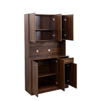 70.87' Tall Wardrobe& Kitchen Cabinet, with 6-Doors, 1-Open Shelves and 1-Drawer for bedroom,Walnut - Grand Goldman Shop
