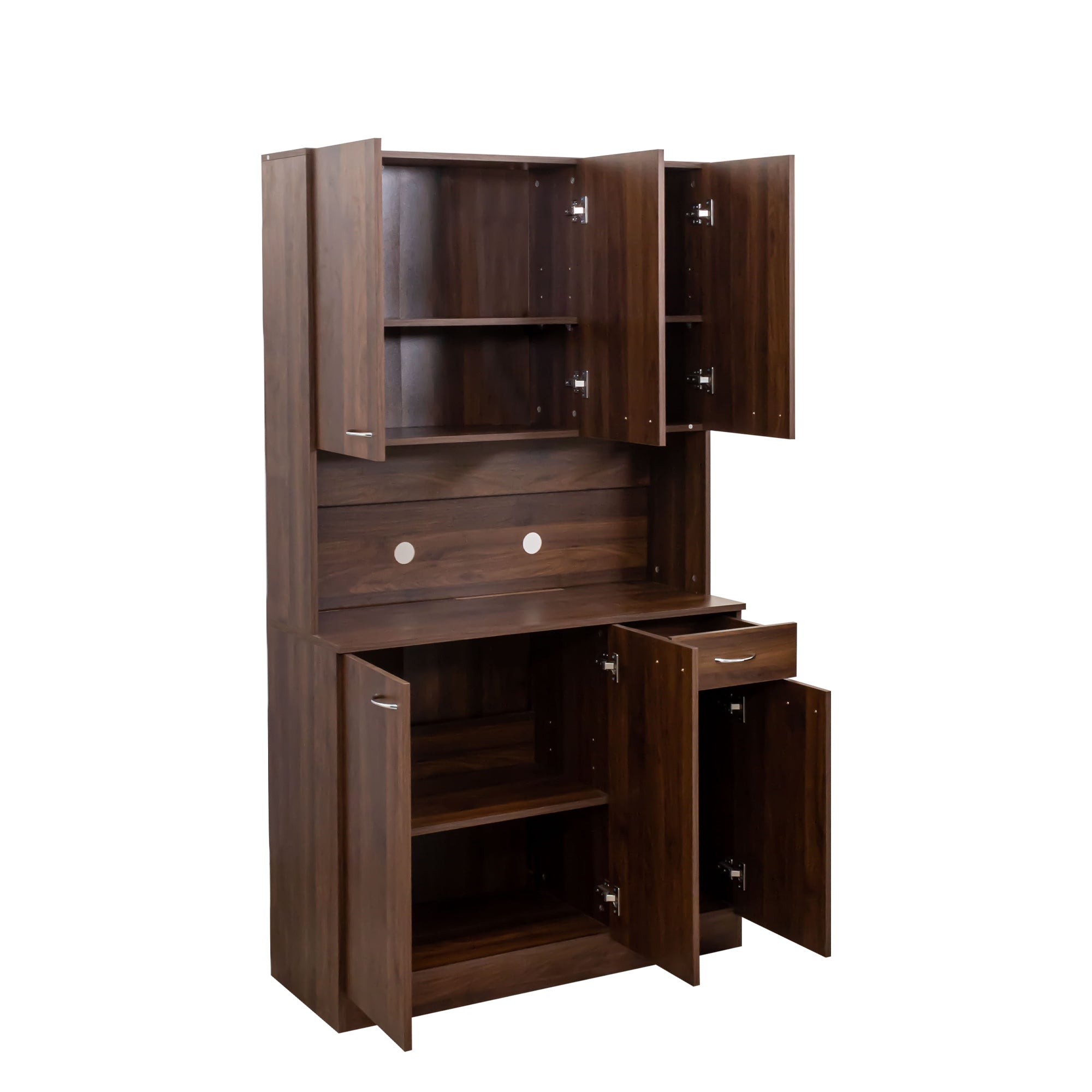 70.87' Tall Wardrobe& Kitchen Cabinet, with 6-Doors, 1-Open Shelves and 1-Drawer for bedroom,Walnut - Grand Goldman Shop