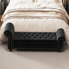 64.5' Bed Bench for Bed Room Nails Tufted Chaise of Lounge with Storage Velvet Upholstery Black - Grand Goldman Shop
