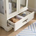 Glass Cabinet Lighted Glass Cabinet Curio Display Cabinet with Adjustable Glass Shelves 2 Doors and 1 drawer Cabinet Bulb Included White - Grand Goldman Shop