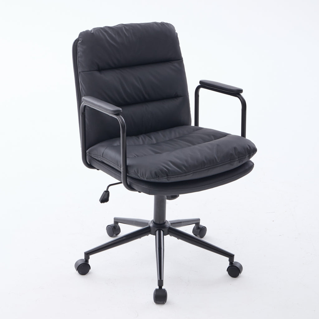 Office Chair,Mid Back Home Office Desk Task Chair with Wheels and Arms Ergonomic PU Leather Computer Rolling Swivel Chair wit