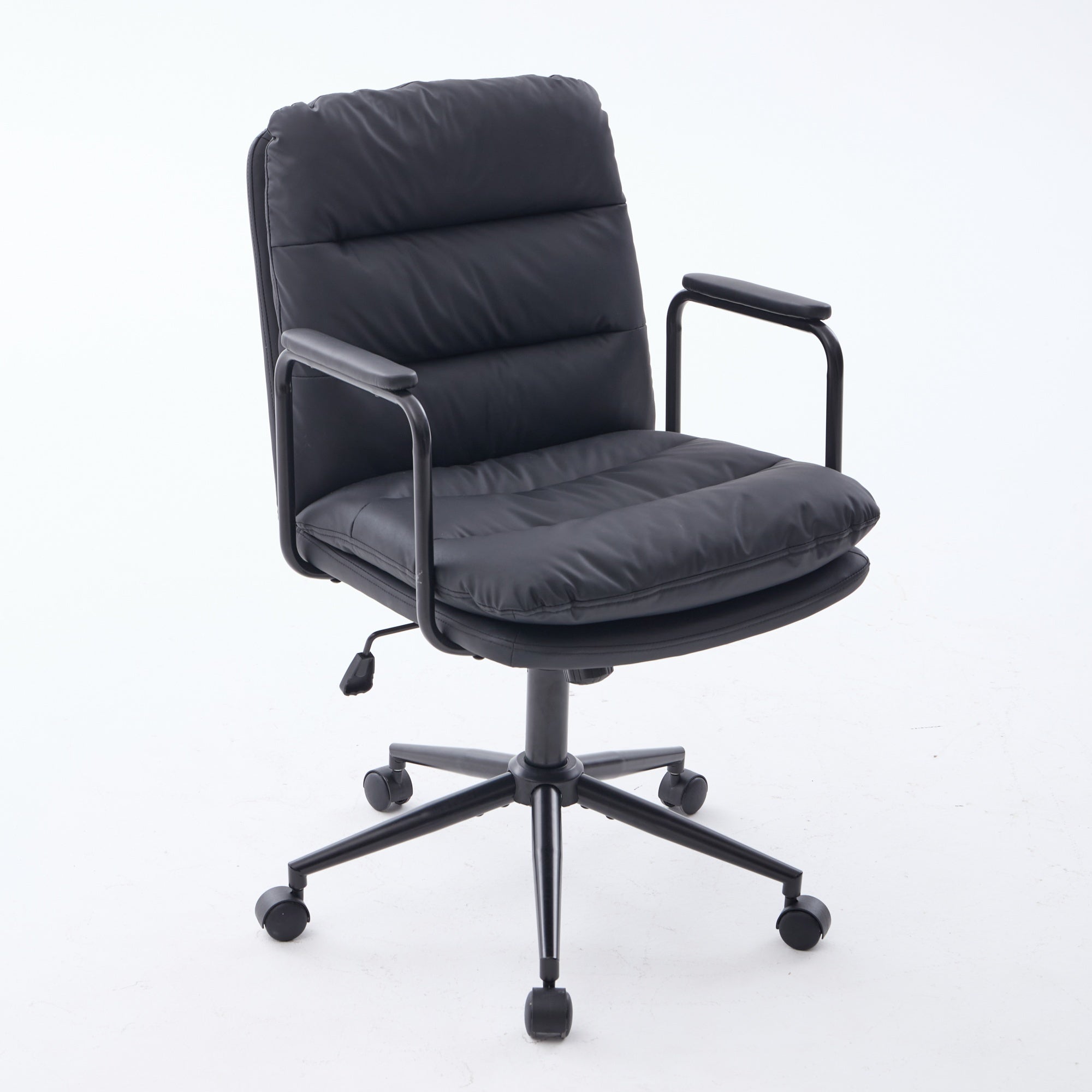 Office Chair,Mid Back Home Office Desk Task Chair with Wheels and Arms Ergonomic PU Leather Computer Rolling Swivel Chair wit
