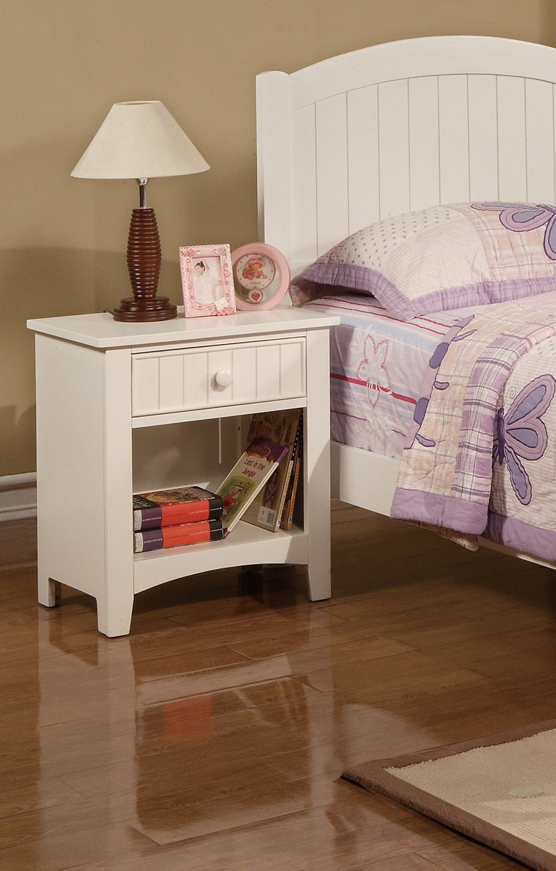 White Color Twin Size Bed Nightstand And Chest 3pc Set Bedroom Furniture Wooden Transitional Style Headboard - Grand Goldman Shop
