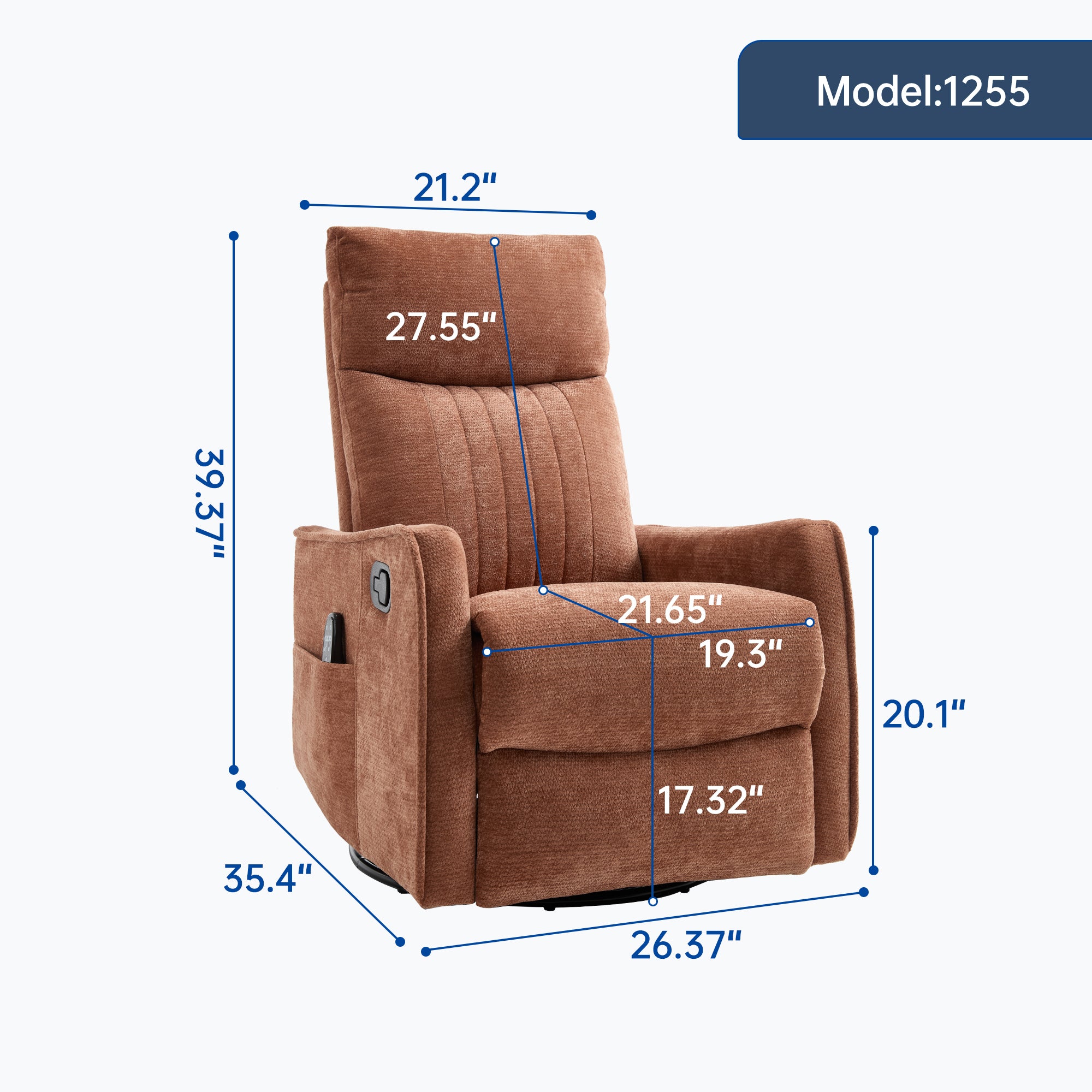 Orange Heat Massage Manual Recliner Chair with Rocker and Swivel in Fabric for Living Room - Grand Goldman Shop