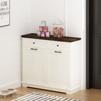 20 Gallon Tilt Out Trash Cabinet Freestanding Trash Bin Cabinet Wood Garbage Recycling Cabinet with Drawer Pet Proof Trash Can Holder for Kitchen Living Room, Antique White (Not include trash can) - Grand Goldman Shop