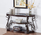 Sofa Table, Glass table top, MDF W/marble paper middle shelf, powder coat finish metal legs. (54'Lx20'Wx30'H) - Grand Goldman Shop