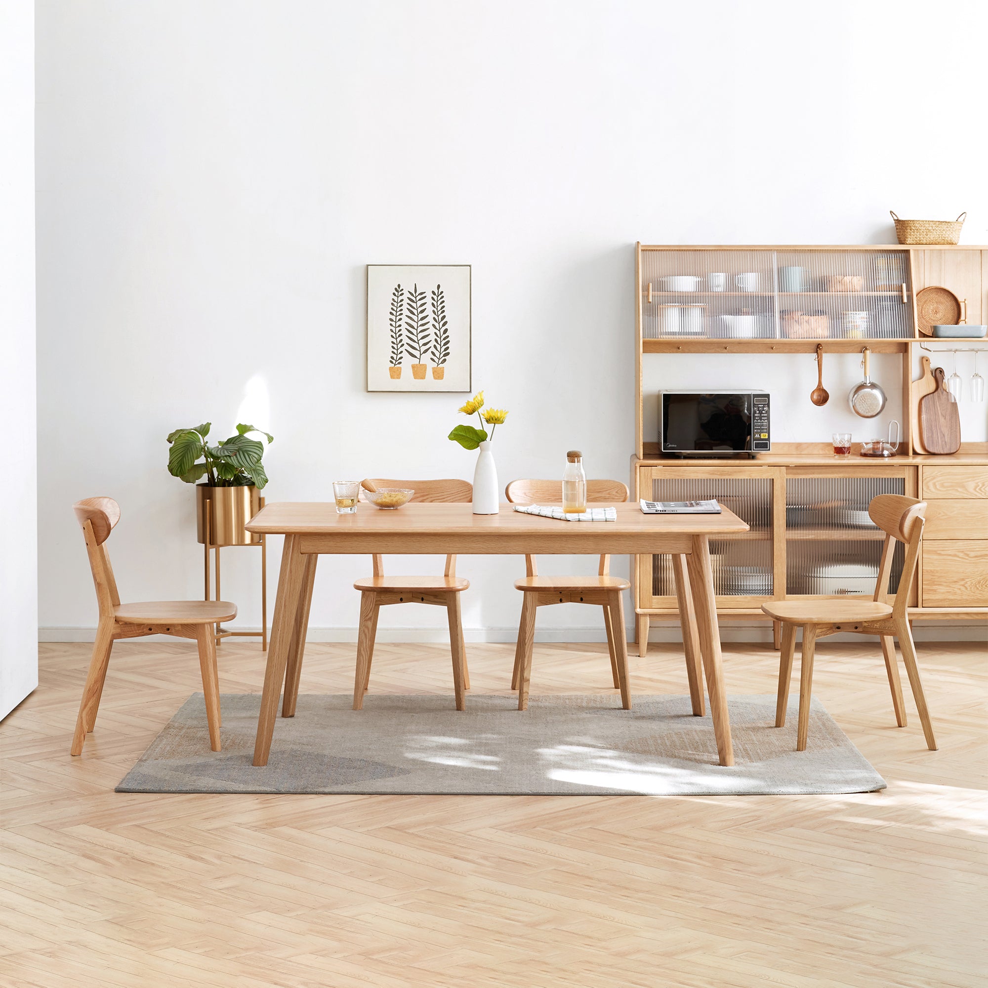 Natural Oak Dining Chair Set of 4 - Solid Wood, FAS Grade, Simple Design, 46.5x54x80cm - Grand Goldman Shop