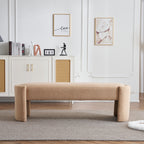 Elegant Simple Long Ottoman Bench in Light Camel with Wooden Frame and Polyester Upholstery, 61.25 x 19.75 x 19.25 inches - Grand Goldman Shop