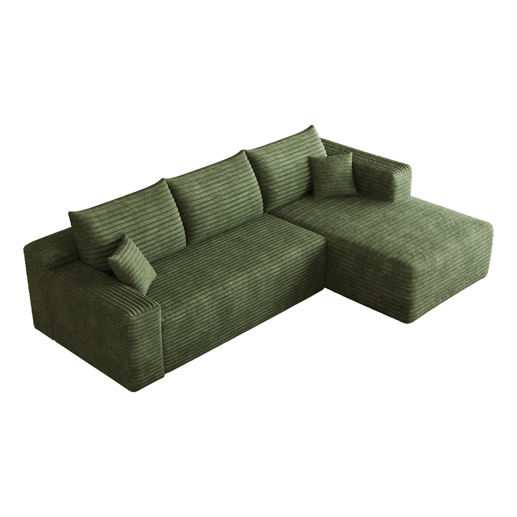 95' Cloud Sectional Sofa,Modern Minimalist Upholstered Couches, Comfort U Shaped Sofa for Living Room,Deep Seat Corner Couch,No Assembly Required,Green( (Plush Corduroy Fabric) - Grand Goldman Shop