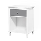Gray+Silver Handle Wooden Nightstand 26.77''H with One Drawer One Shelf for Kids and Adults, White+Gray Finish MDF - Grand Goldman Shop