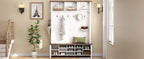 Farmhouse 4-in-1 Hall Tree with 6 Hooks, Walnut Entryway Bench with Shelves,  Wooden Style Rustic Shoe Organizer with 16 Open Compartments for Mudroom, Living Room, White (OLD SKU: N721P264915K) - Grand Goldman Shop
