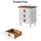 Vintage Farmhouse End Table with Floral Knobs – 19' Rustic Nightstand with 3 Drawers & Gourd Legs,Bedside or Sofa Accent Table, Almost Fully Assembled, Distressed White - Grand Goldman Shop