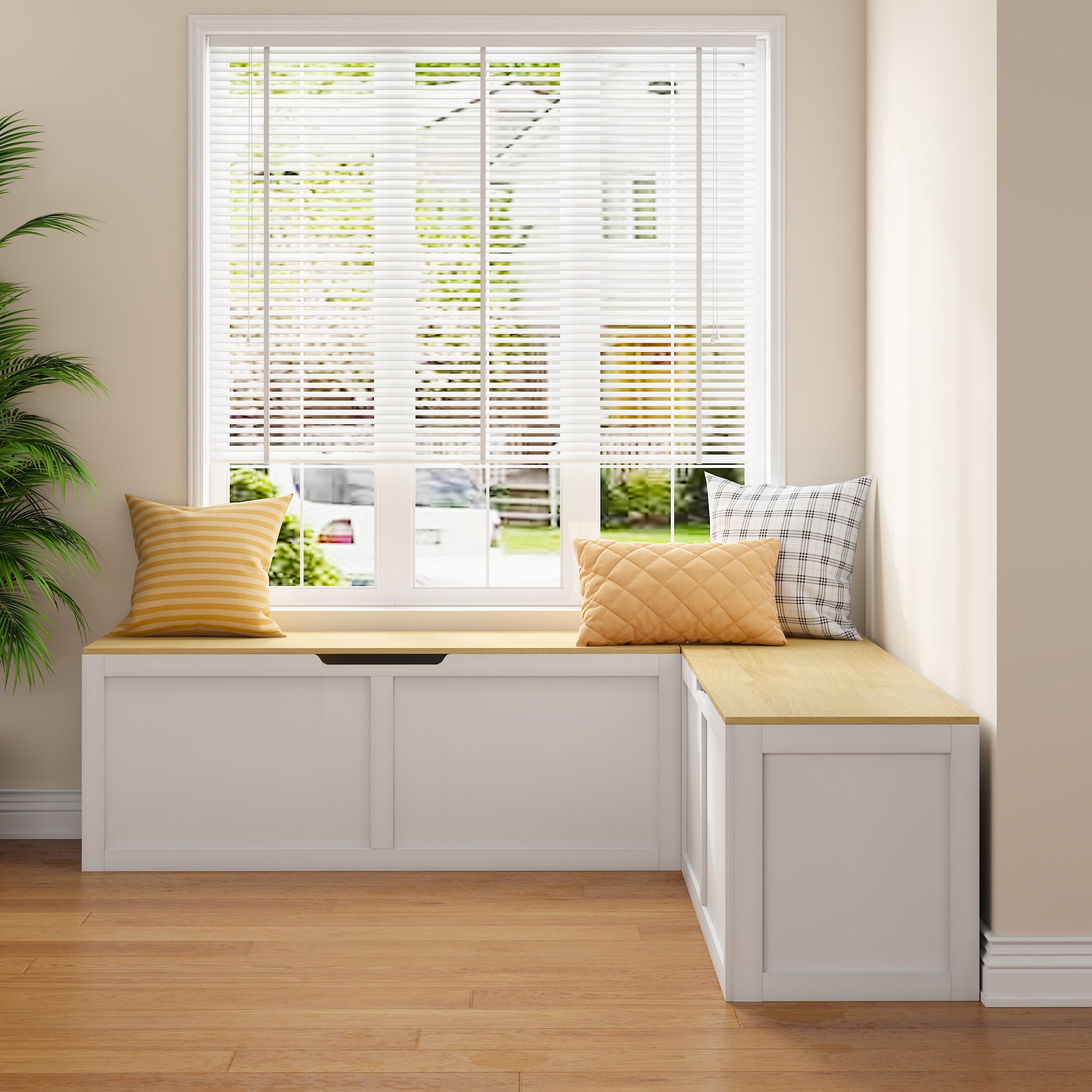 Right-angle Light-colored Storage Bench with Extra-large Storage Compartment, Easy to Assemble - Grand Goldman Shop