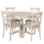 Antique White Modern Dining Table Set for 4 with Round Table and Chairs, Solid Wood & MDF - Grand Goldman Shop