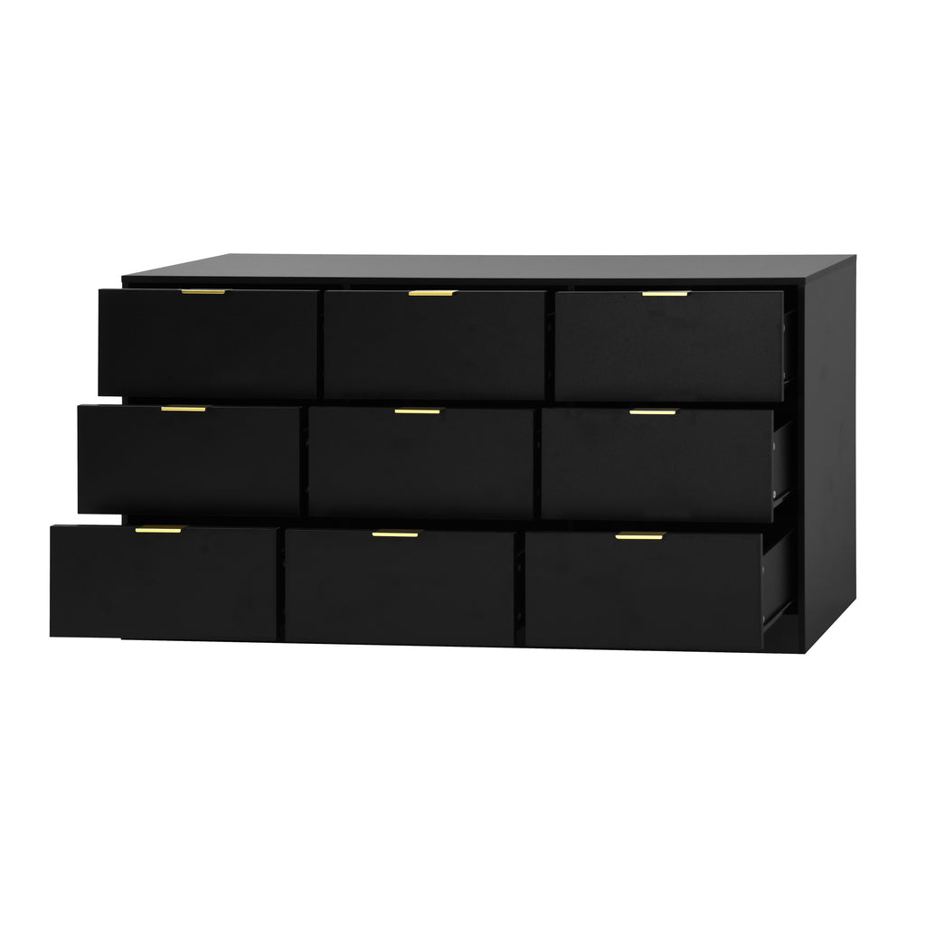 Black 9 Drawer Dresser, 63' Large Deep Chest of Drawers, Wooden Dresser Storage Cabinet with 9 Drawers for Bedroom, Long Dressers for Living Room, Hallway - Grand Goldman Shop