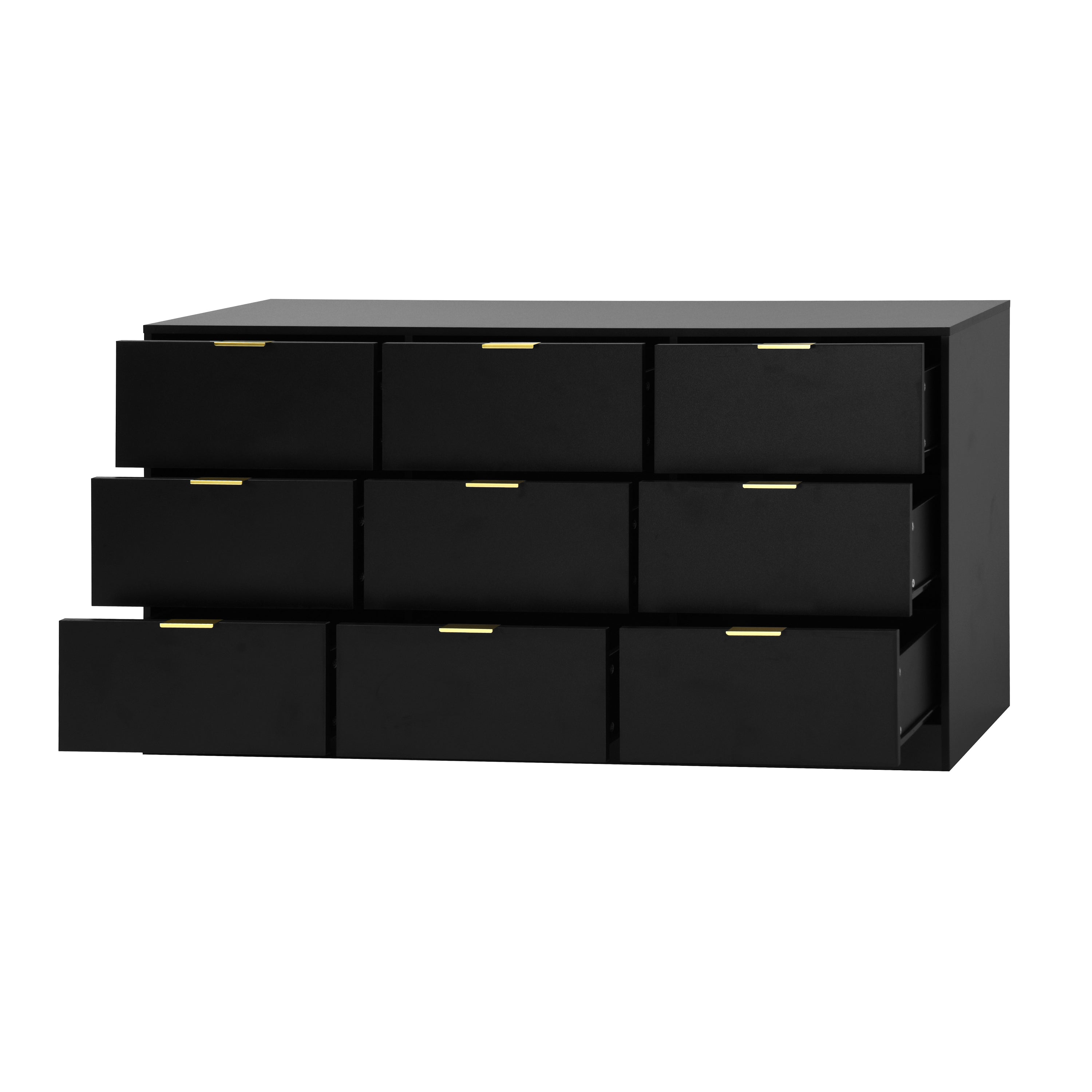 Black 9 Drawer Dresser, 63' Large Deep Chest of Drawers, Wooden Dresser Storage Cabinet with 9 Drawers for Bedroom, Long Dressers for Living Room, Hallway - Grand Goldman Shop