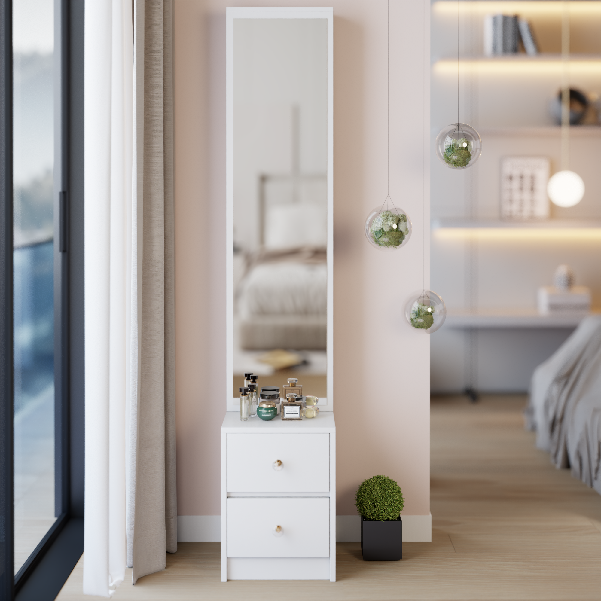 Simple Stylish Dressing Mirror Cabinet, Cosmetic Organizer Cabinet, Jewelry Cabinet, Extra Large Full Body Mirror, Multi Layer High Capacity Storage, 11.8' x 15.7' x 63', EPA, GCC, UL Certificate - Grand Goldman Shop