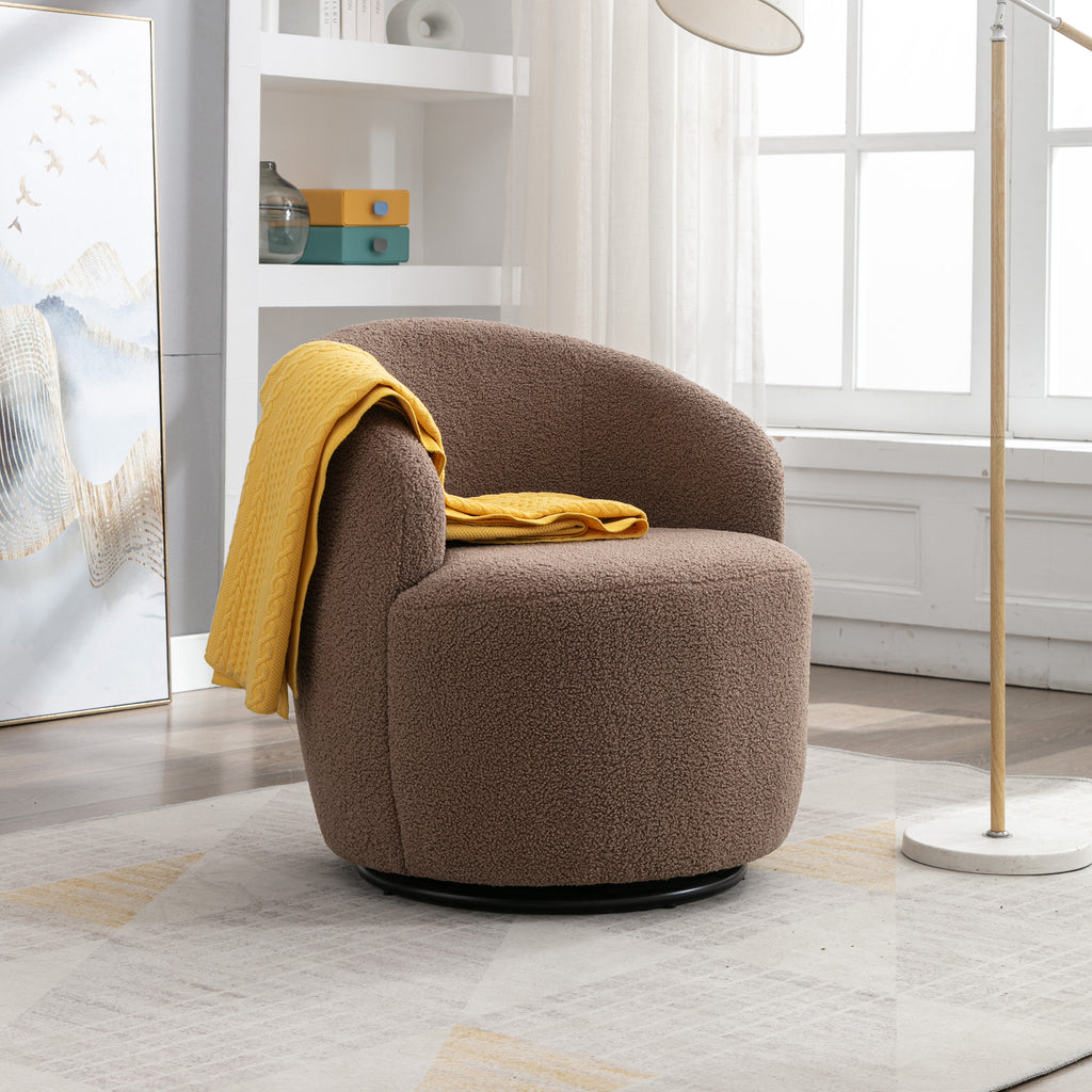 Teddy Fabric Swivel Accent Armchair Barrel Chair With Black Powder Coating Metal Ring,Coffee Brown - Grand Goldman Shop