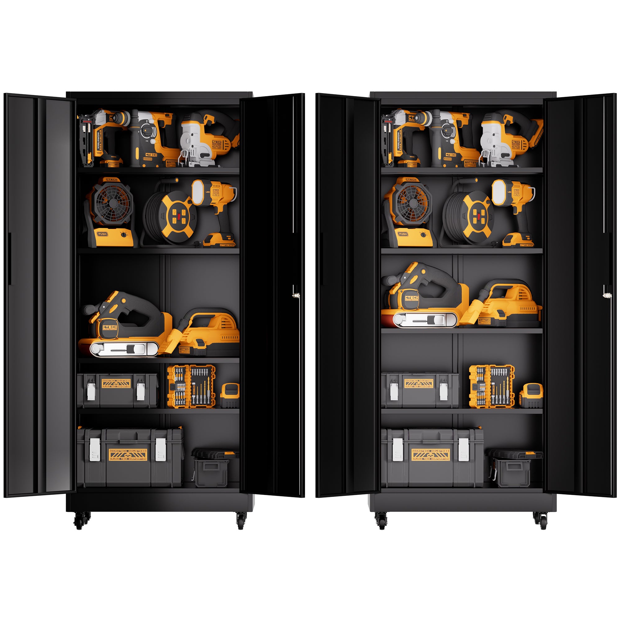 Heavy Duty Rolling Metal Cabinet with Lock, 71 inch Garage Storage Cabinet, 4 Adjustable Shelves (180lb Each), Black, for Too