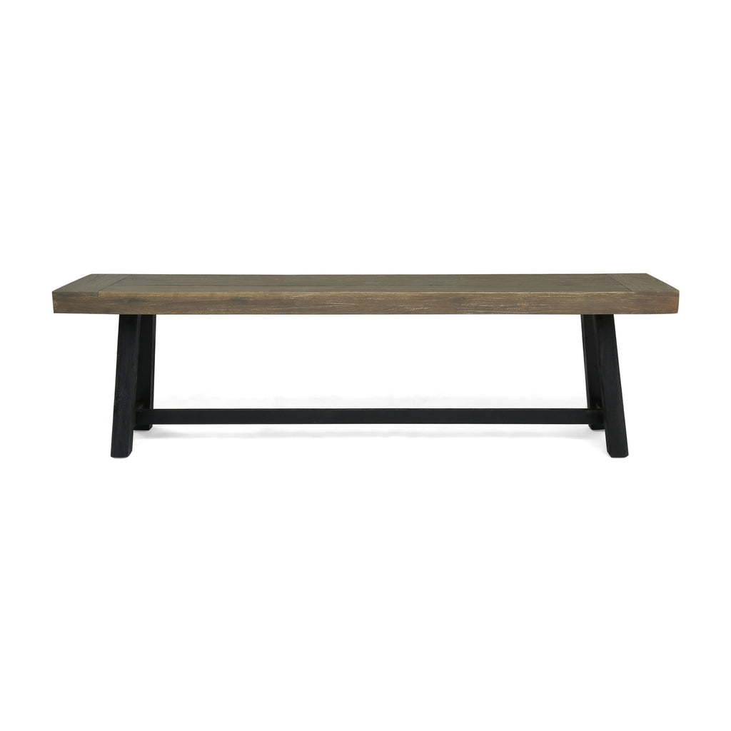 Cloud Outdoor Bench with Acacia Wood Frame and Slat Panel Design, Set of 2,Sandblast Grey and Black - Grand Goldman Shop