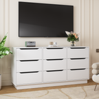 9 Drawer Dresser for Bedroom with Deep Drawers, Large Floor Wood Dressers & Chest of Drawers , Modern White Long Dressers for Closet Living Room - Grand Goldman Shop