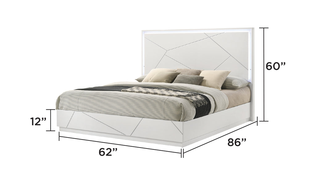 Manhattan Queen 5-Piece Bedroom Set – Modern Design with Lacquer Finish, Geometric Accents, and LED Lighting - Grand Goldman Shop