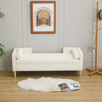65.35'Wide Upholstered Flip-top Storage Accent Bed Bench, Corduroy Footrest Ottoman with Armrests&Backrest&2 Bolster Pillows Wood Legs for Living Room, End of Bed, Hallway, Entryway Bedroom. Ivory - Grand Goldman Shop