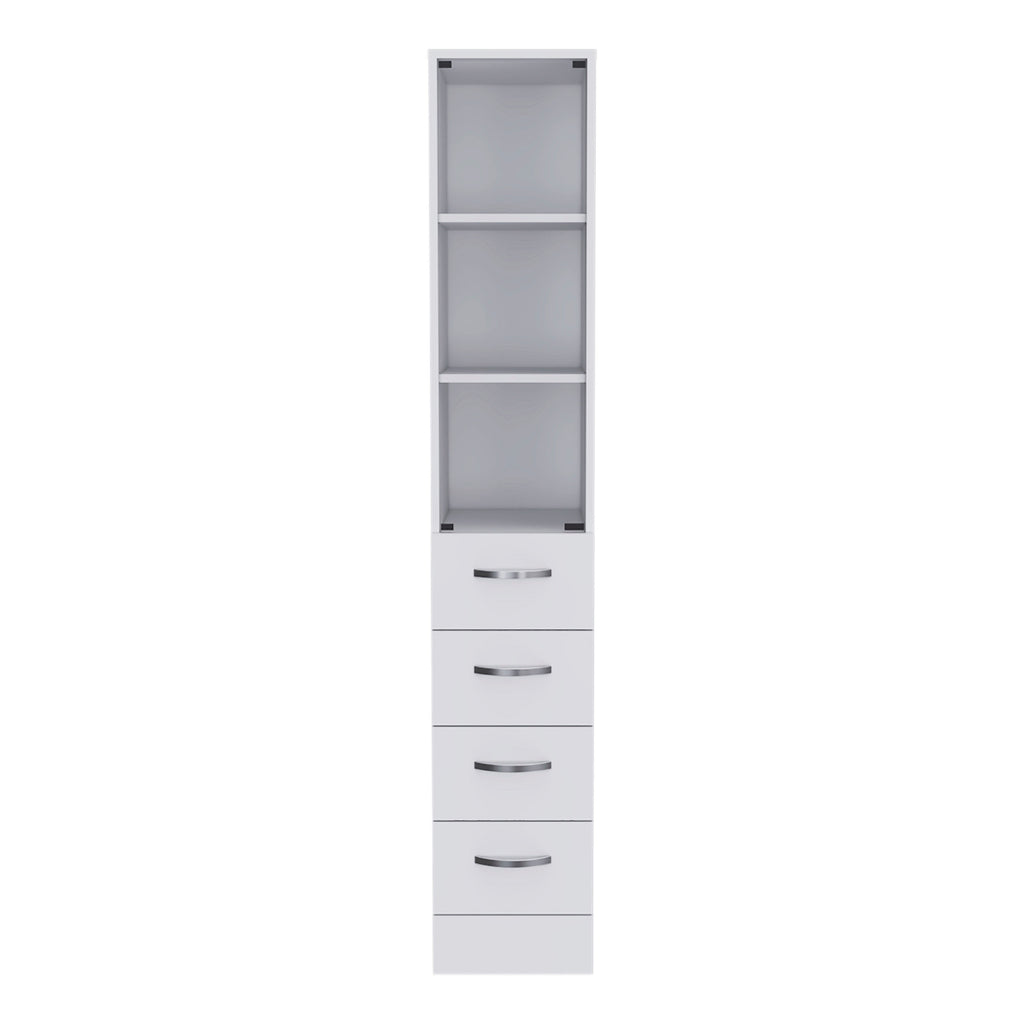 Vanguard Linen Cabinet, Three Shelves, Four Drawers -White | Premium Home Decor - Grand Goldman