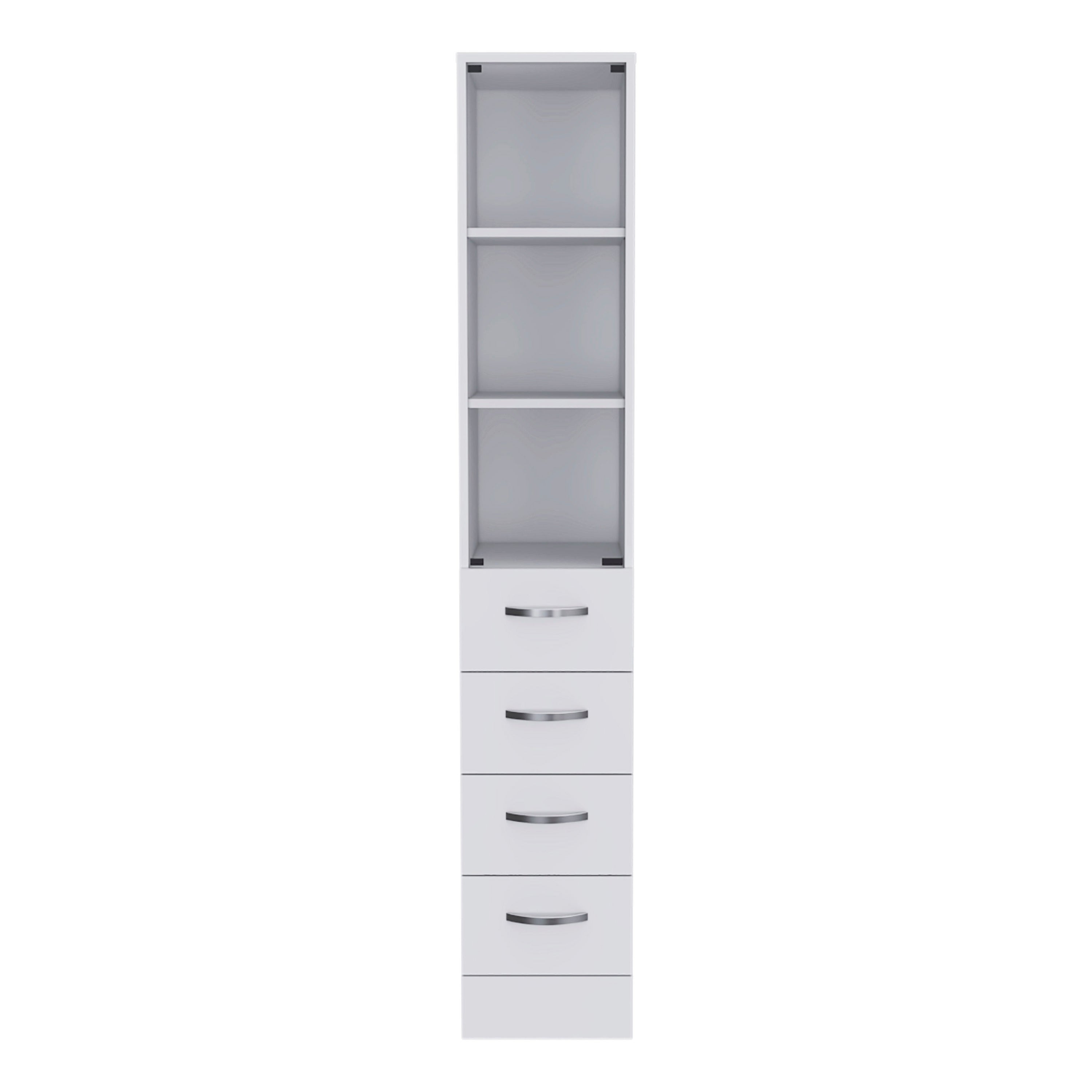 Vanguard Linen Cabinet, Three Shelves, Four Drawers -White | Premium Home Decor - Grand Goldman