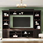 Farmhouse Entertainment Wall Unit with Bookshelf for TVs Up to 70', Walnut TV Stand with Adjustable Shelves, Mid-Century Media Console with Wine Rack for Living Room, Black (NEW SKU: N721S000046B-2) - Grand Goldman Shop