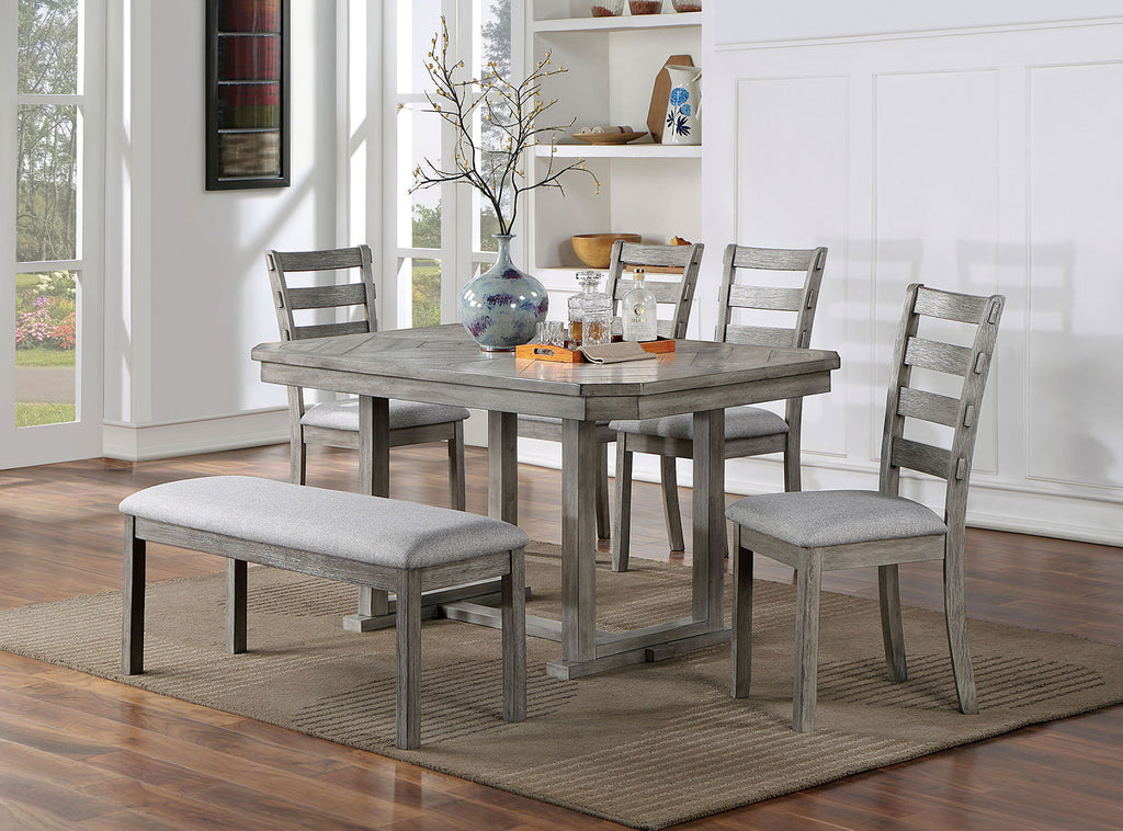 Gray Color Dining Bench Padded Seat 1pc Bench Kitchen Dining Room Wire-Brushed Finish - Grand Goldman Shop