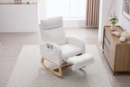 015B-Teddy Fabric Leisure Rocking Chair,Nursery Rocking Chair With Adjustable Footstool,Thickened Headrest And High Backrest, Storage Pocket On The Right Side,The Base Rocker Is Solid Wood,White - Grand Goldman Shop