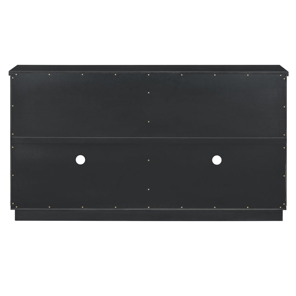 TREXM 4-Door Large Storage Buffet Cabinet with Glass Doors, Arched Cabinet with Adjustable Shelves for Kitchen, Dining Room and Living Room (Black) - Grand Goldman Shop
