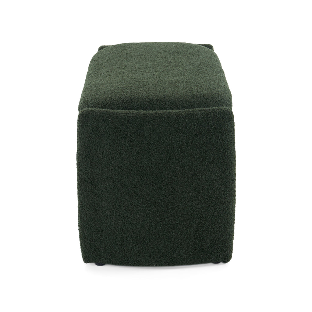 Elegant Long-shaped Storage Ottoman Bench, Boucle Material, Dark Green, Simple and Grand Design - Grand Goldman Shop