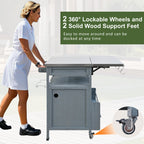 K&K 40.5' Outdoor Grill Cart with Stainless Steel Top, Solid Wood Outdoor Storage Cabinet with Drop Leaf, One Drawer, Towel Rack, Rolling Kitchen Cart with Lockable Wheels for Lawn Garden, Blue Grey - Grand Goldman Shop