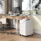 3-Drawer Mobile File Cabinet with Lock, All-Steel Metal Storage on Wheels, Two Shallow & One Deep Drawer for Office/Home, Ful