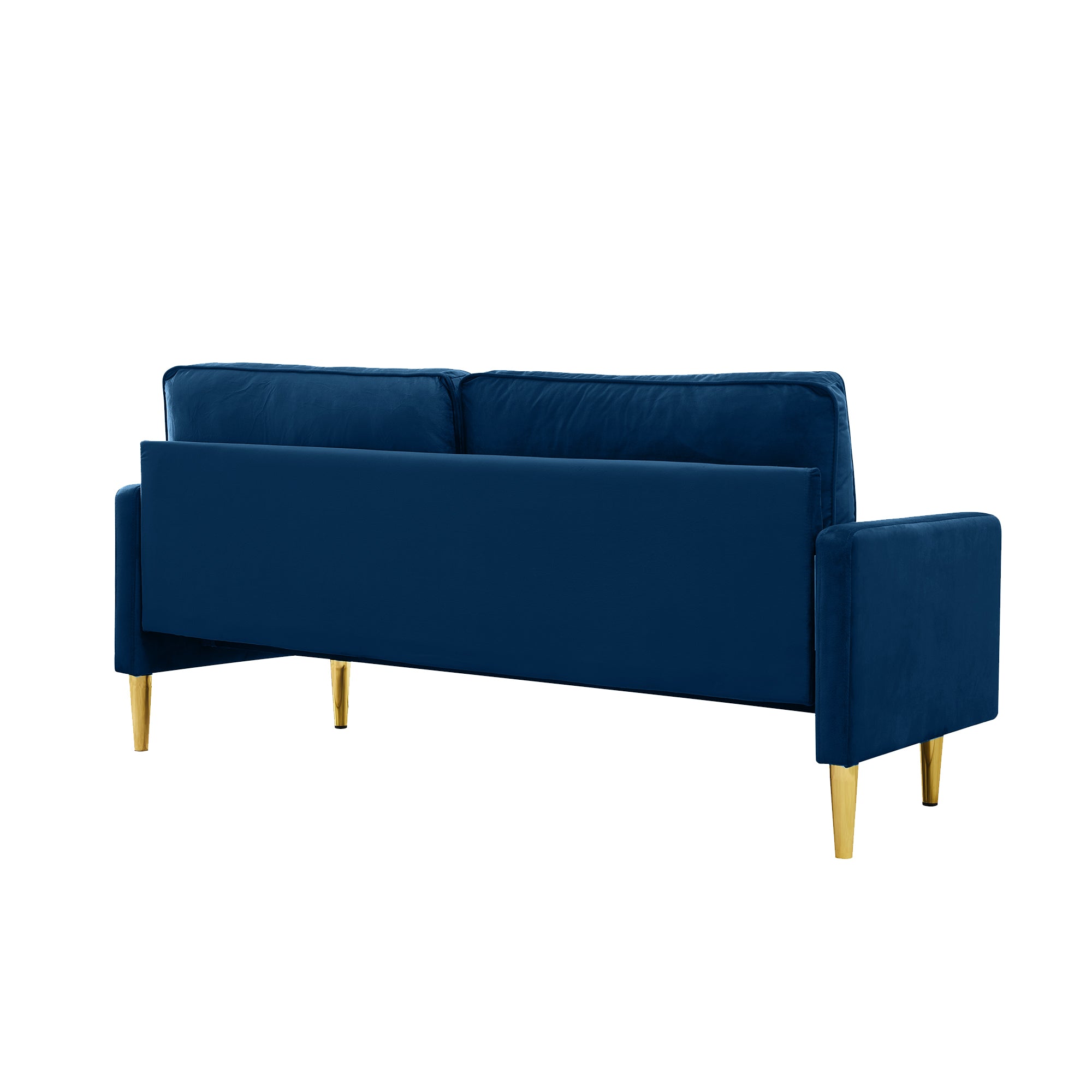 65-inch minimalist velvet sofa with metallic-coloured legs, complete with cushions, suitable for the living room or bedroom. - Grand Goldman Shop