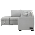 Modern L-shaped Sectional Pull Out Sofa Bed with USB Ports & Storage Ottoman, Gray Jacquard Fabric, 82.6' - Grand Goldman Shop